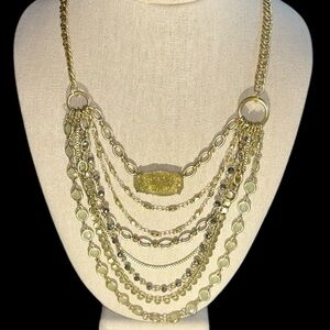 Lucky Brand Gold Tone Multi Strand Statement Necklace with Drusy Quartz Accent